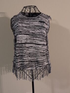Central Park West Black & White Fringe Knit Tank